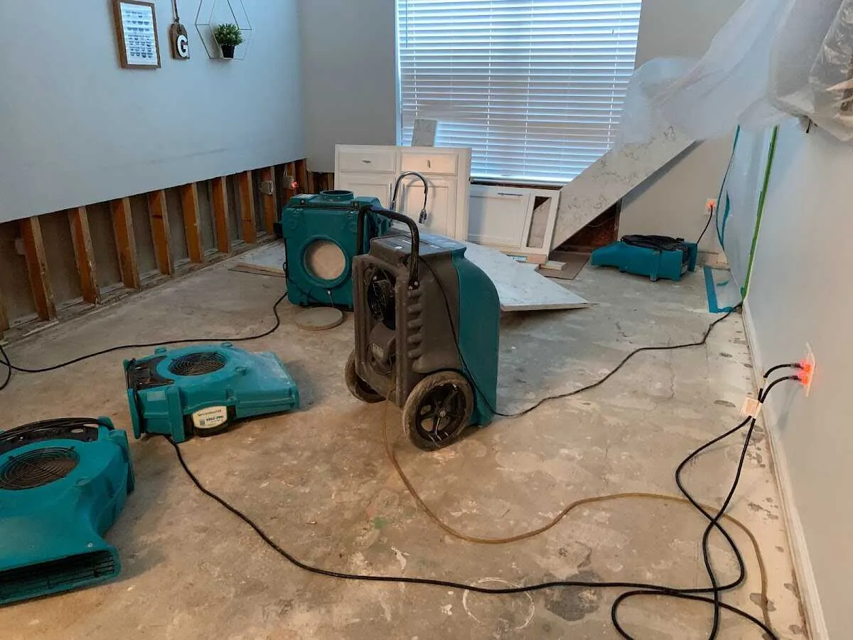 Dehumidifier in flood-cut room for Water Damage Restoration in Ontario